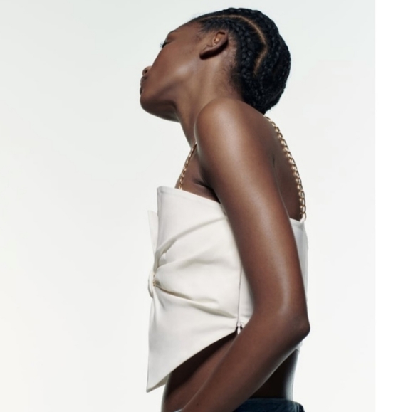 Zara | Tops | Zara Bow Gold Chain Strap Top White | Poshmark